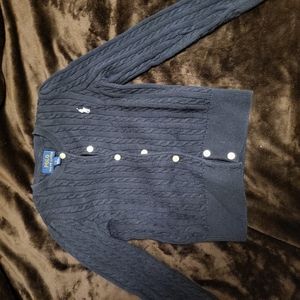 Polo by Ralph Lauren Cable Knit Sweater- Navy Button Up